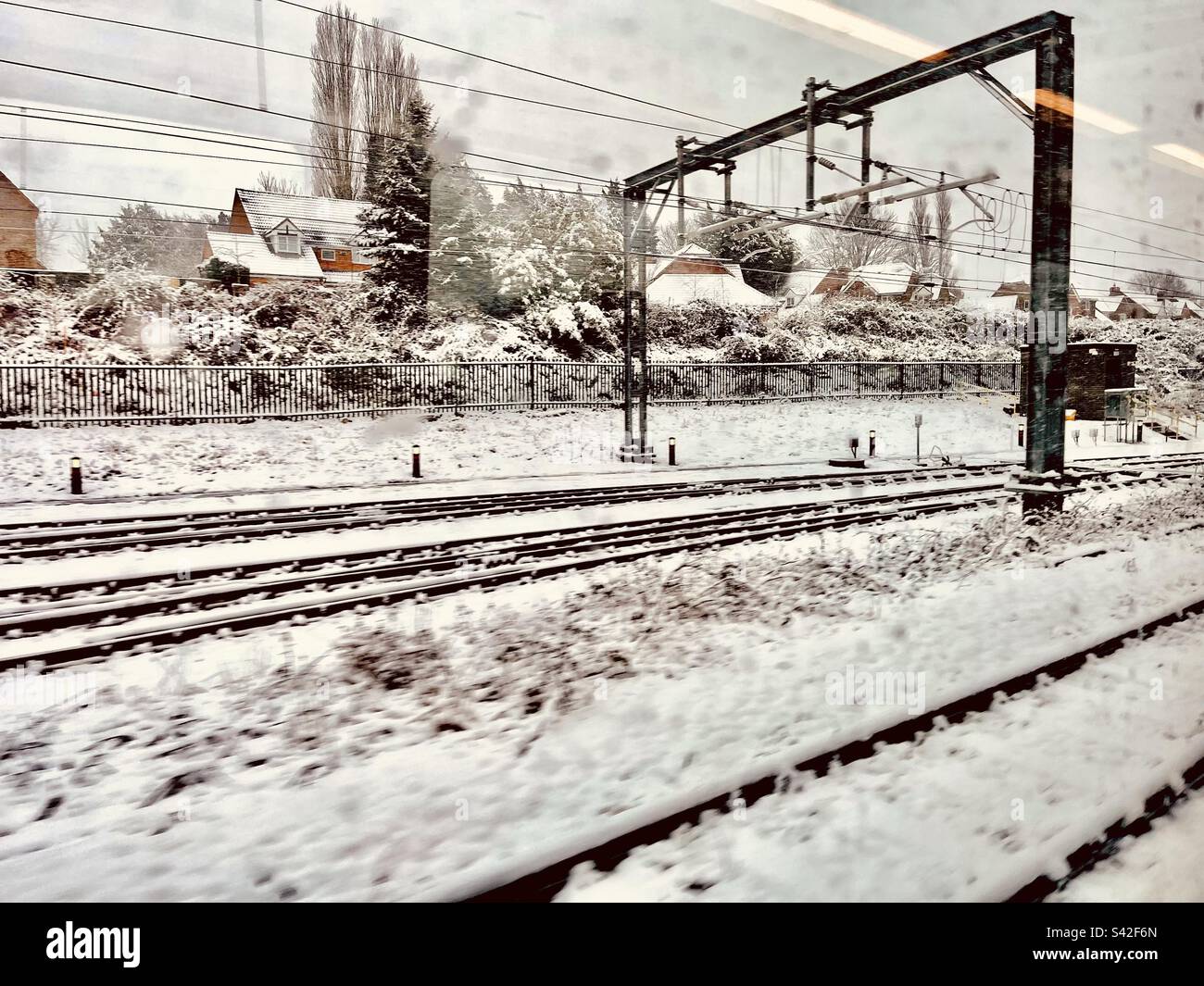 Railway in snow Stock Photo
