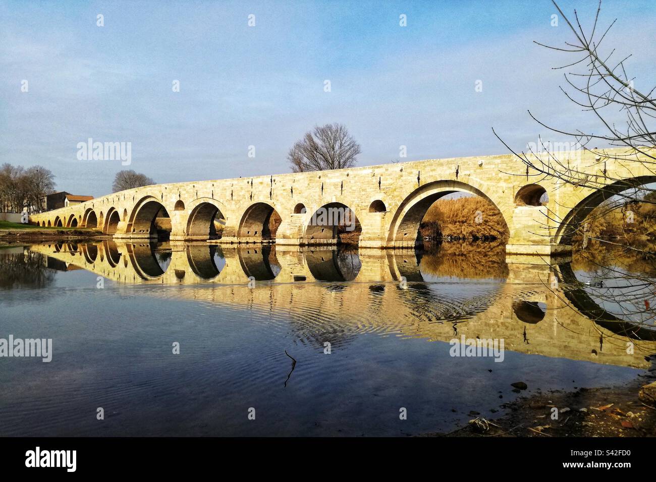 The Old Bridge on the river Orb in Beziers. Occitanie, France - Smartphone Captured Stock Image