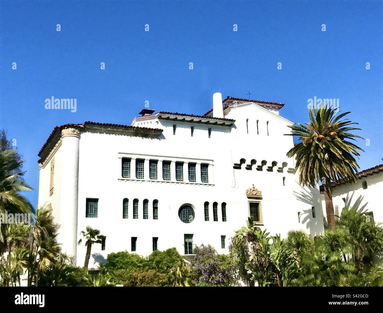 Santa Barbara courthouse under a cloudless blue sky - Smartphone Captured Stock Image