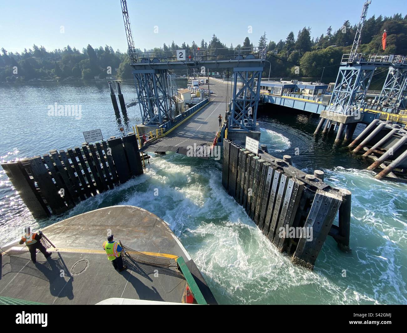 The ferry to Vashon island as it docks near Seattle, USA Stock Photo
