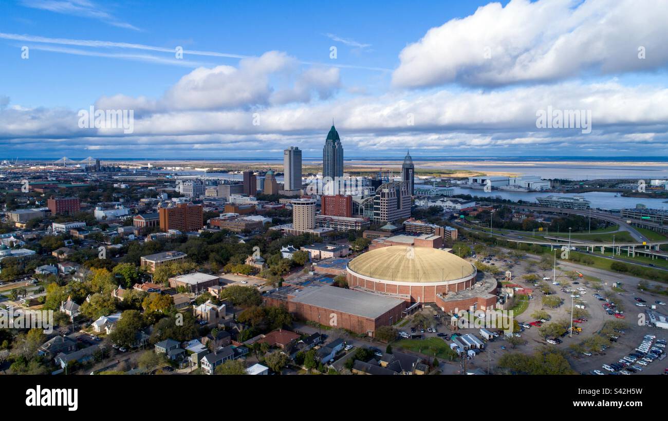 Aerial view of downtown Mobile, Alabama - Smartphone Captured Stock Image
