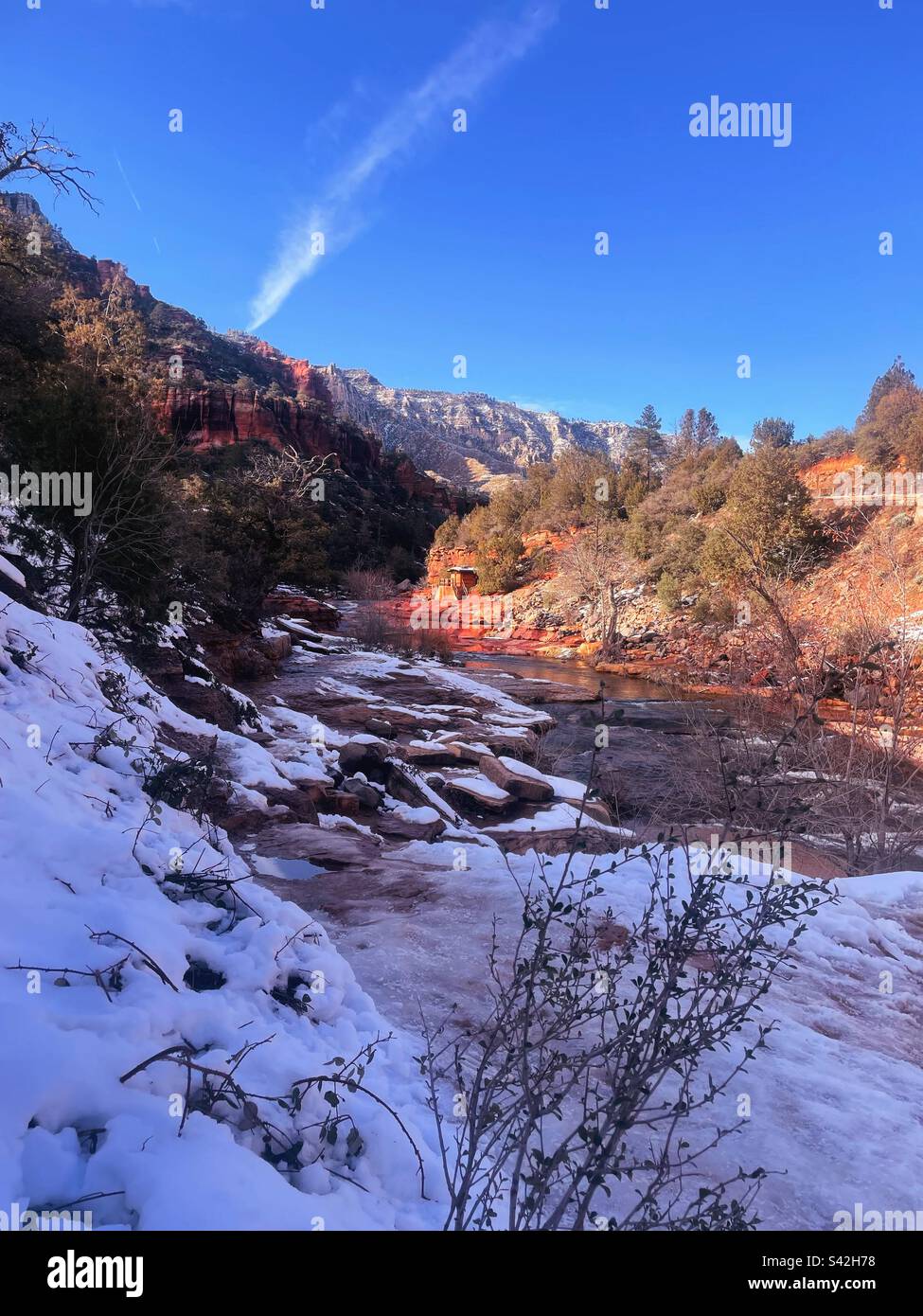 Slide rock state park waterfalls and snow in Arizona Stock Photo Alamy