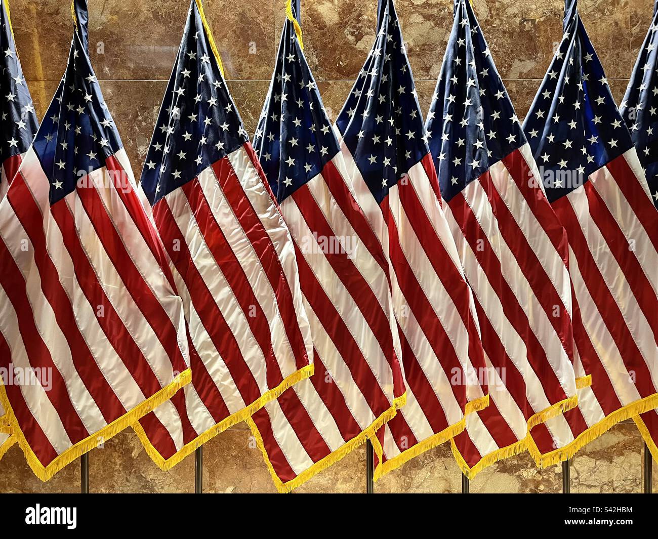 Close-up of American flags. Photo taken in New York in December 2022 Stock Photo