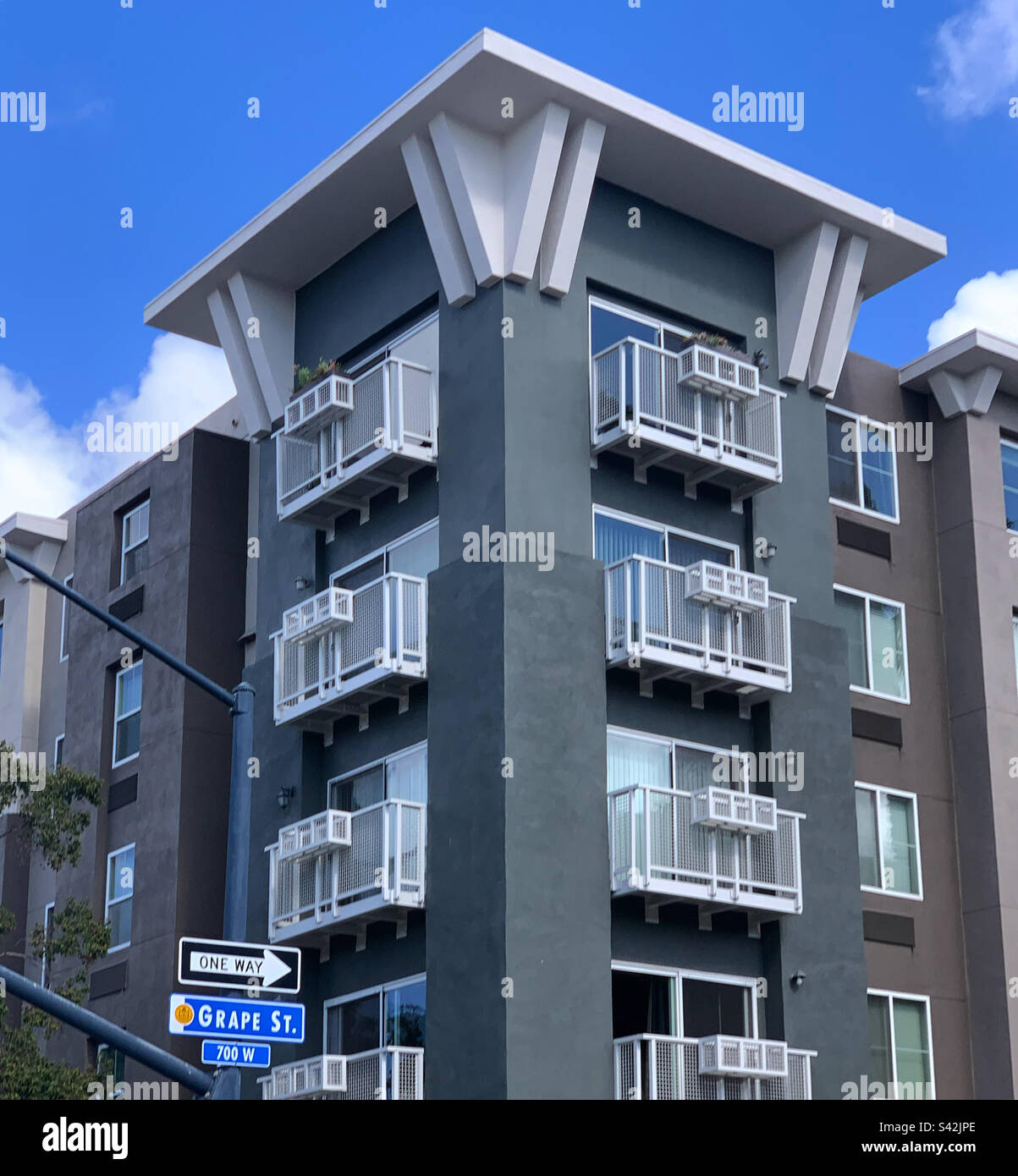 November, 2022, A building in Little Italy, San Diego, California, United States - Smartphone Captured Stock Image