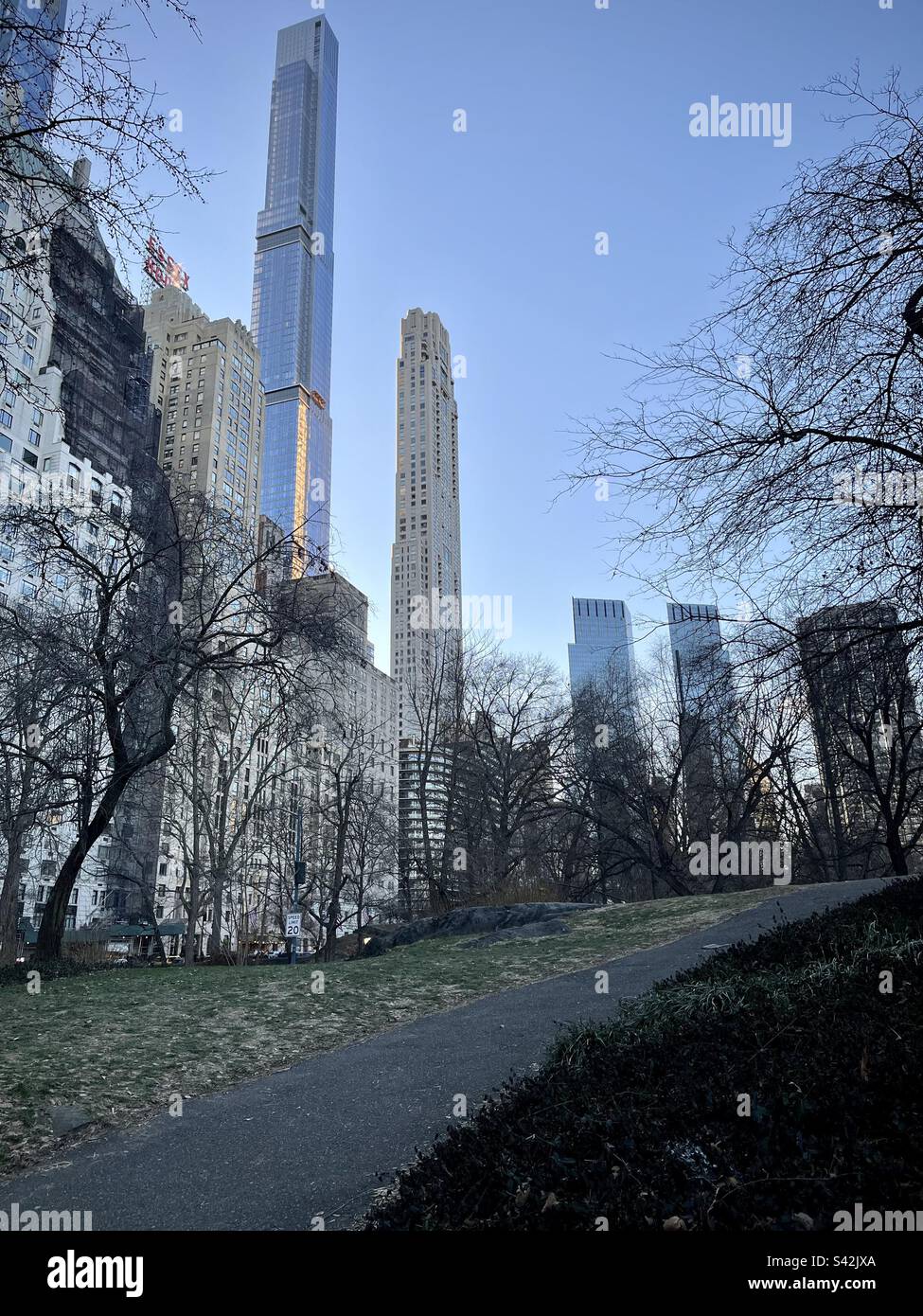 View of New York buildings from Central Park. Photo taken in New York