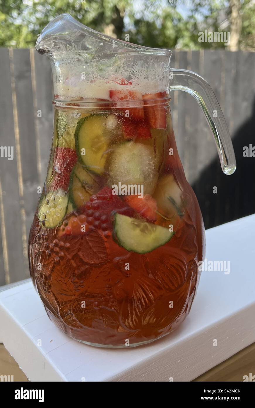 Jug of pimms, summers day, summertime, fresh iced drink Stock Photo