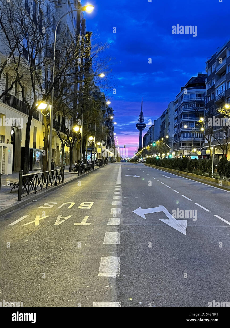 O’Donnell street, night view. Madrid, Spain. - Smartphone Captured Stock Image
