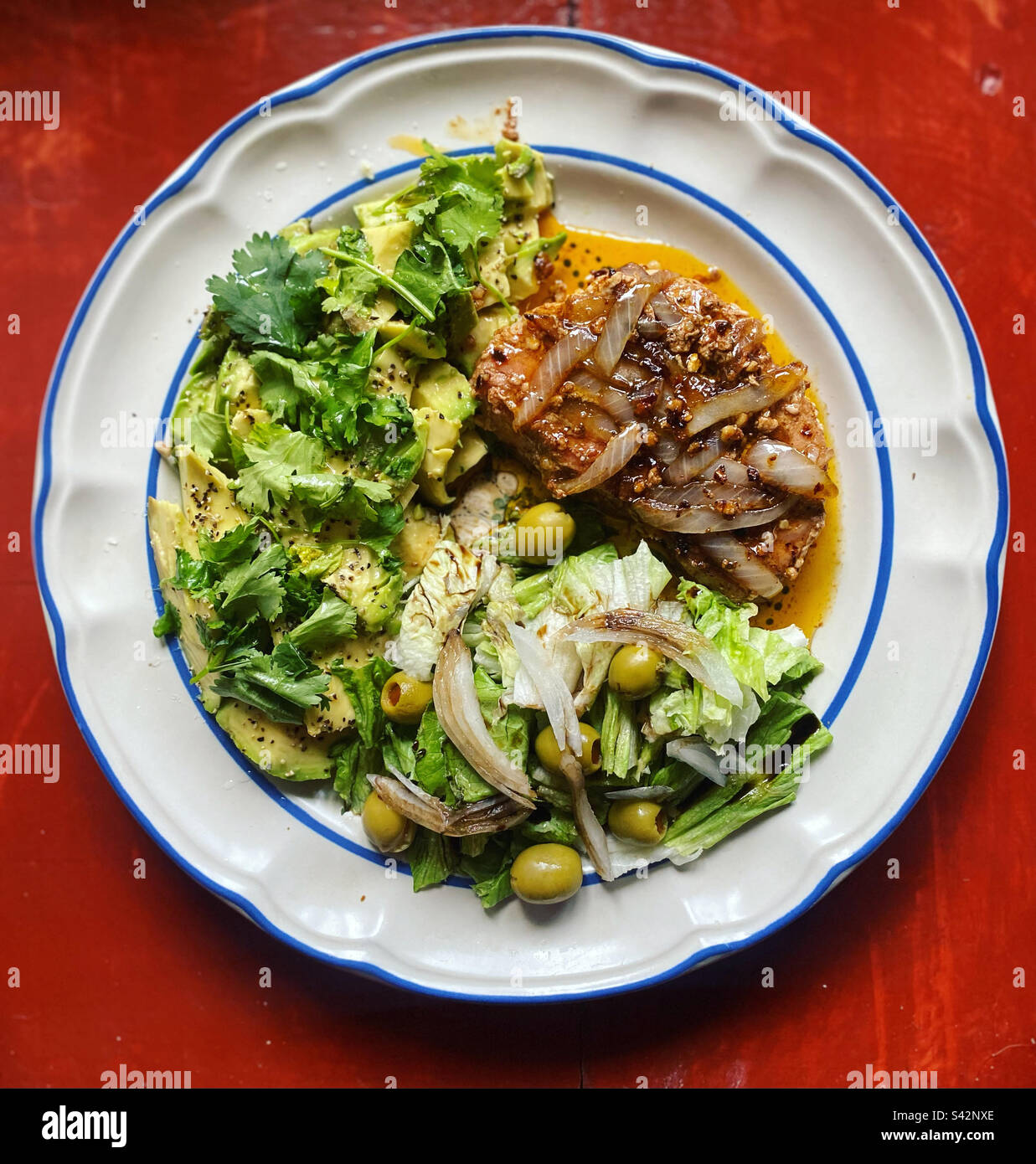 Tuna fish, avocado, olives,coriander, lettuce and onion in Mexico Stock Photo