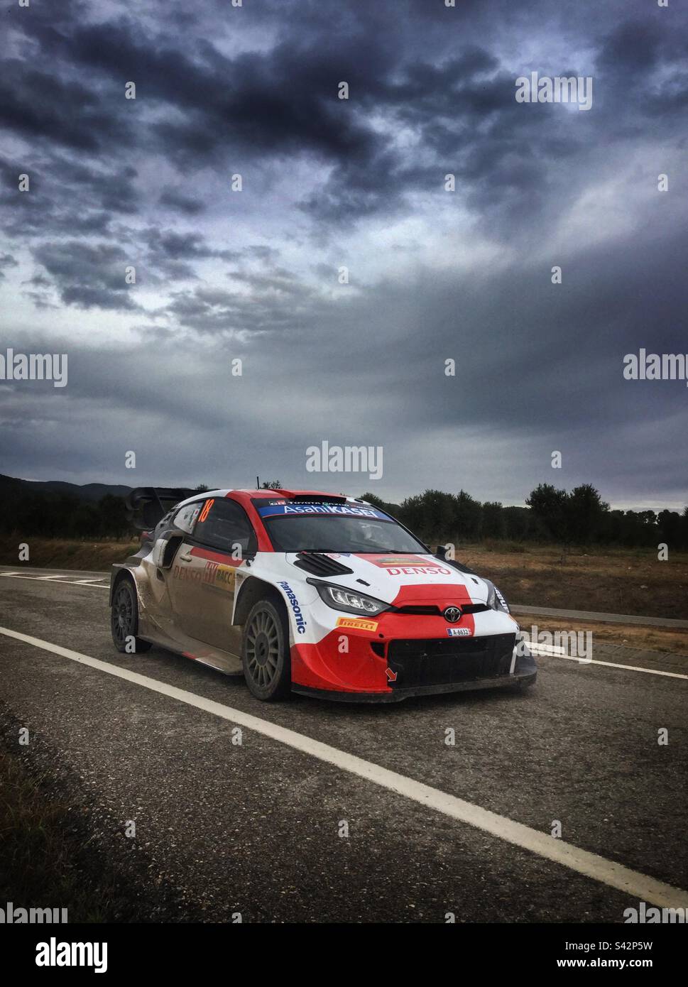 Road section following special stage “La Fatarella” of the WRC World Rally Championship, Catalonia, Spain. Stock Photo