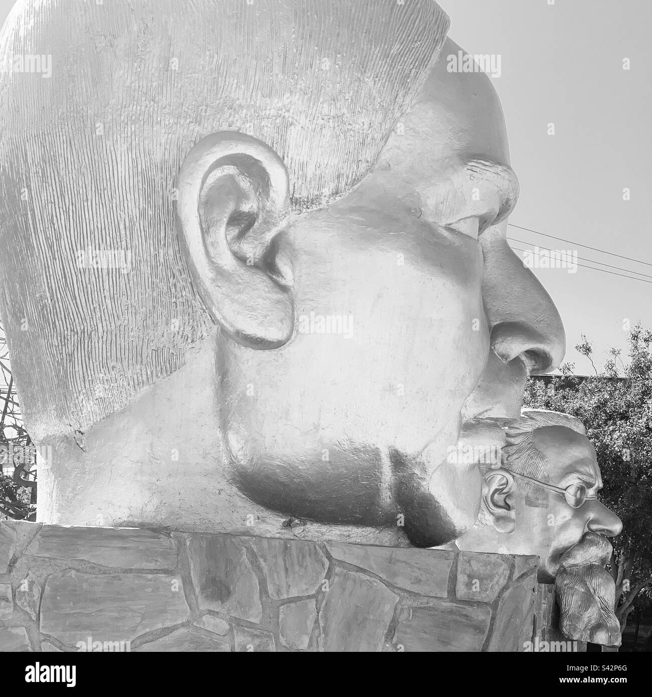 Bust of Benito Juárez, Plaza de las Tres Cabezas, Zona Centro, Ensenada, Baja California, Mexico - Smartphone Captured Stock Image