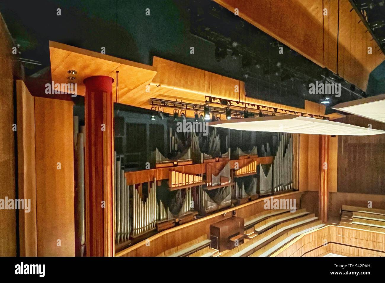 The organ at the Royal Festival Hall - a perspective - Birds Eye view. South Bank in London - Smartphone Captured Stock Image