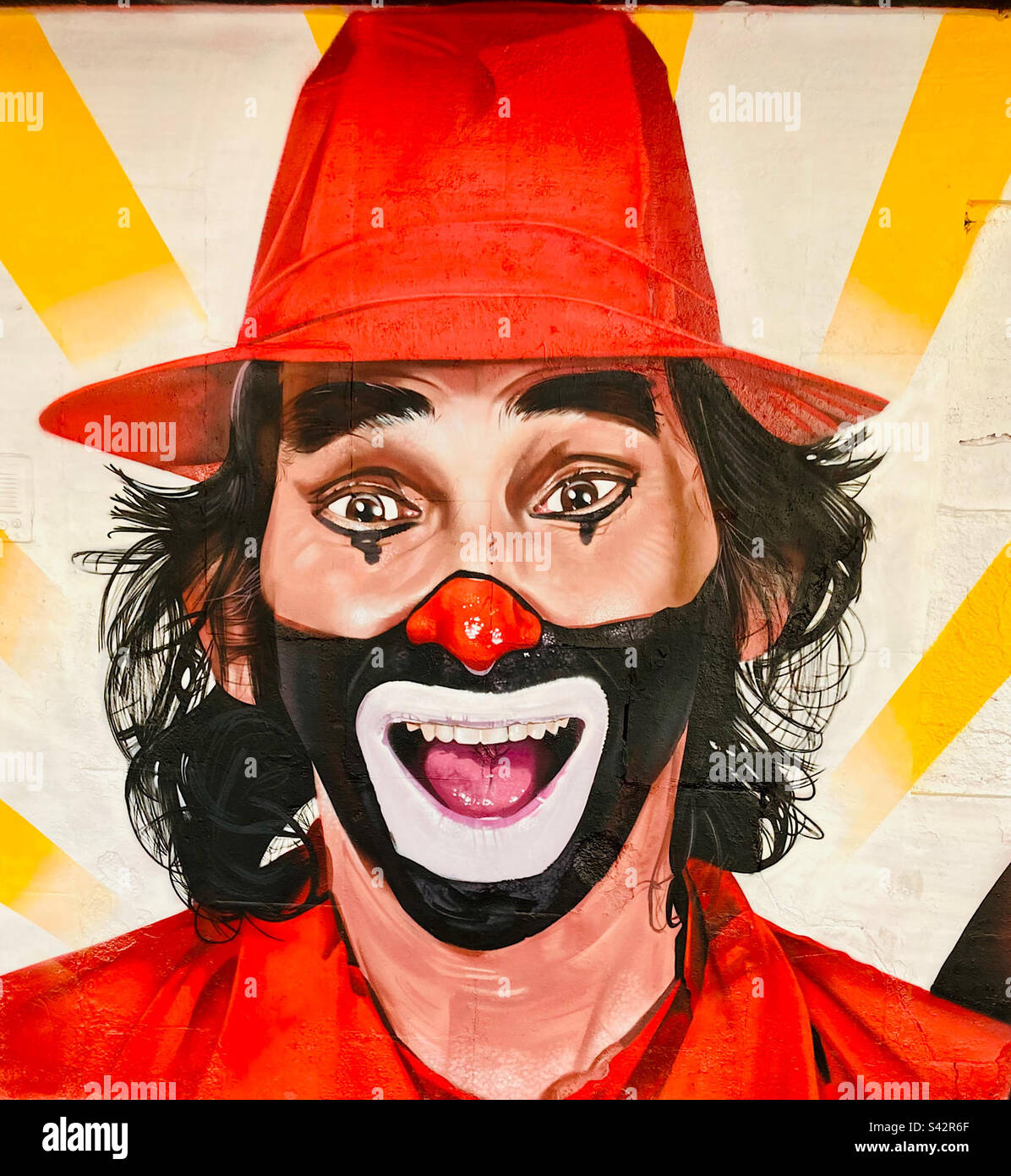 Street art of one of Latin-America’s most famous clowns - Cepillín. - Smartphone Captured Stock Image