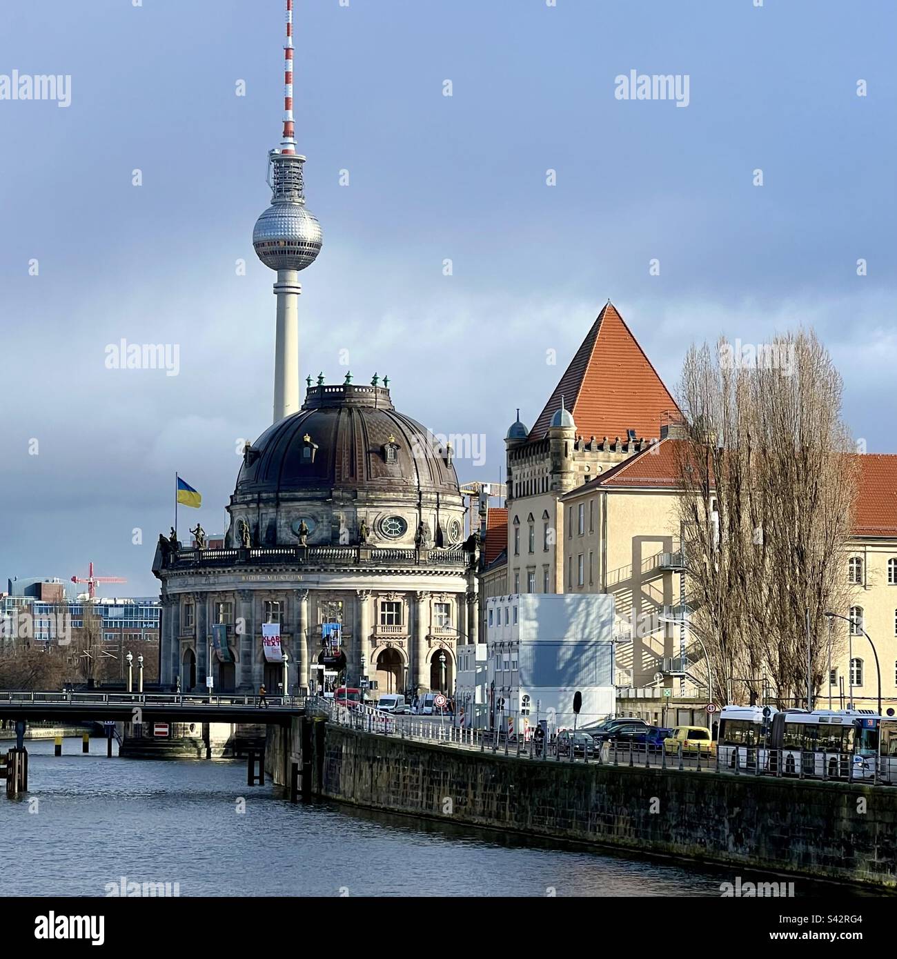 TV tower, Bode museum and river Spree in Mitte,Berlin, Germany Stock Photo