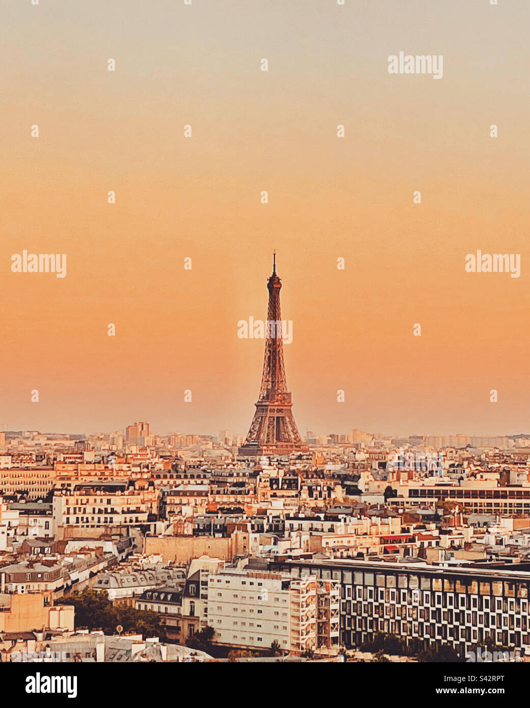 View of the Eiffel Tour at sunset - Smartphone Captured Stock Image