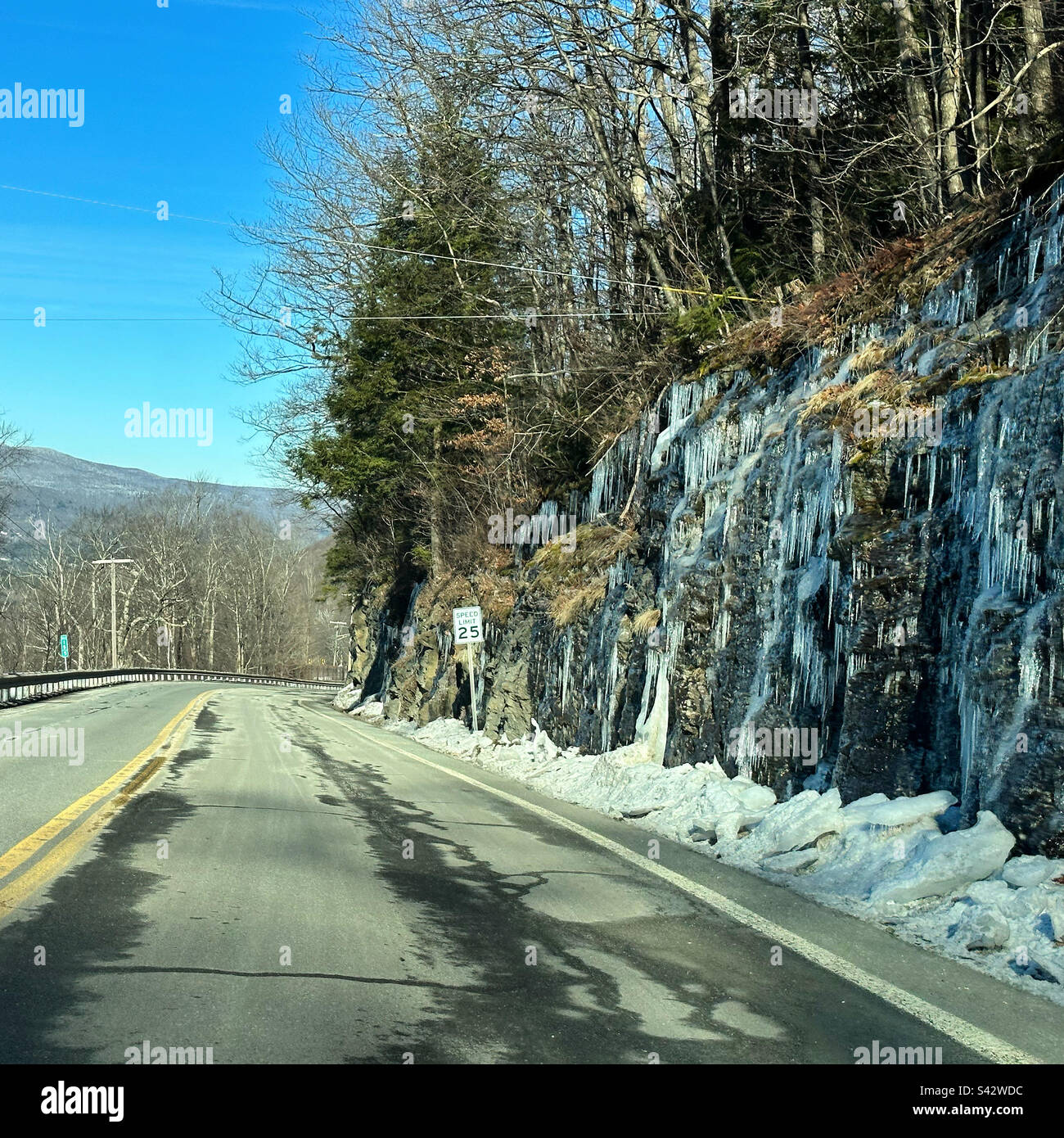 January, 2023, Route 2, Williamstown, Berkshire County, Massachusetts, United States - Smartphone Captured Stock Image