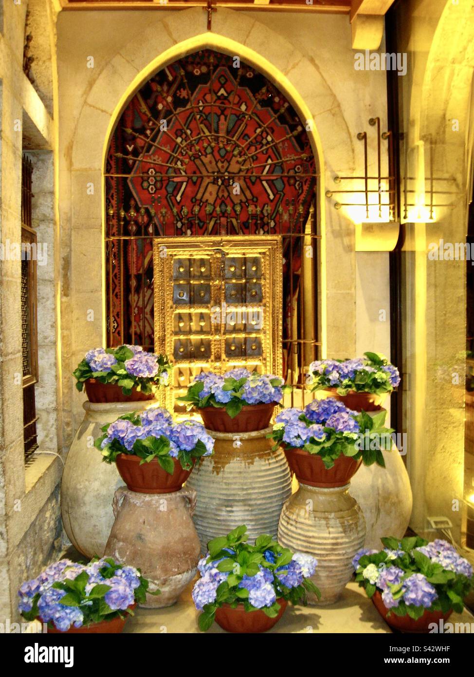 Purple flowers in entranceway Beirut Lebanon Stock Photo Alamy