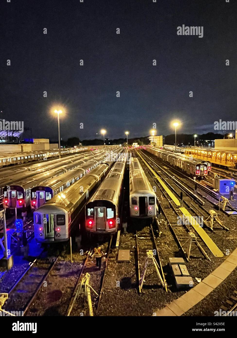 Train and subway station depot. Perspective of urban transportation in NYC. - Smartphone Captured Stock Image