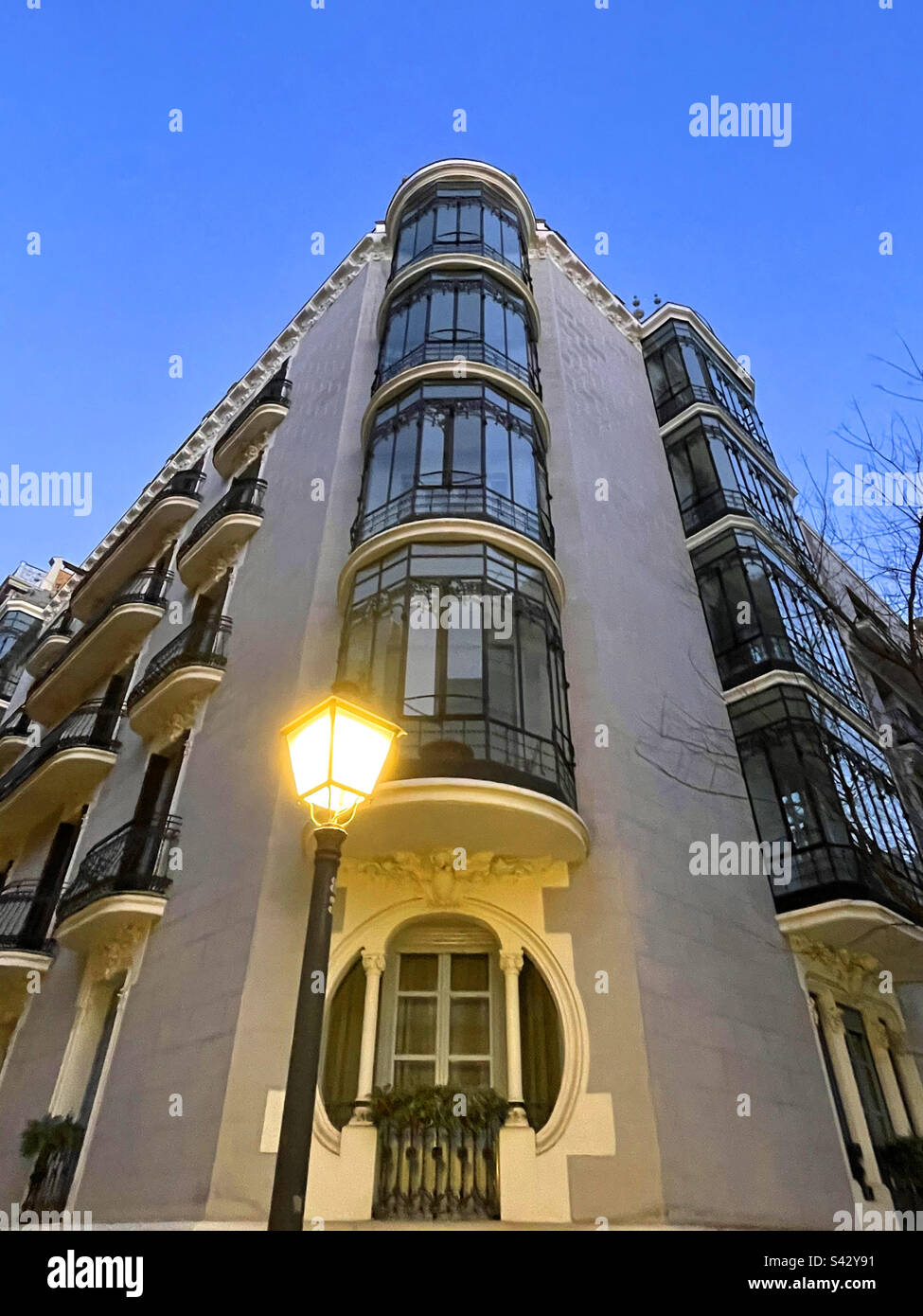 Art Nouveau building, night view. Madrid, Spain. - Smartphone Captured Stock Image