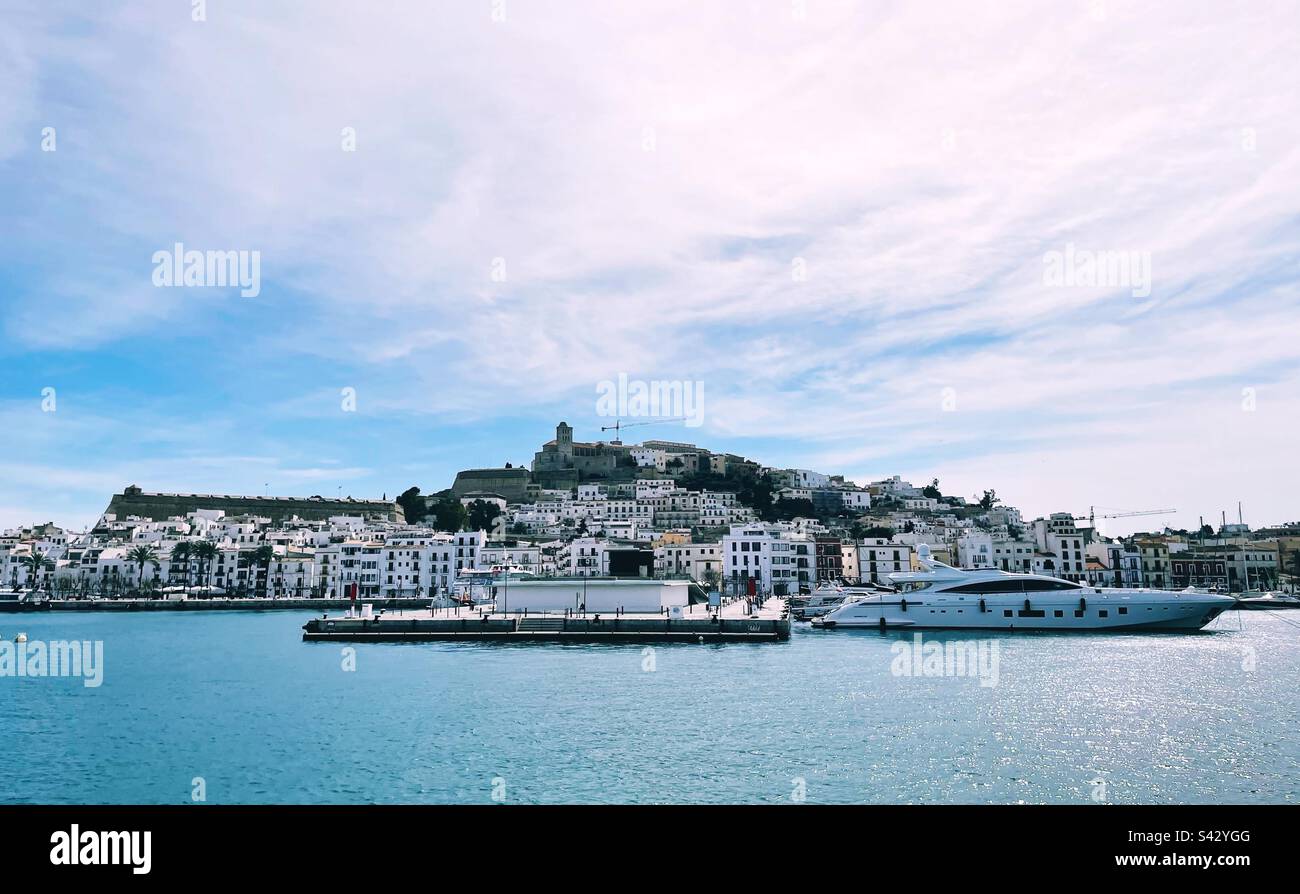 Yachts in the port of old Ibiza town - Smartphone Captured Stock Image