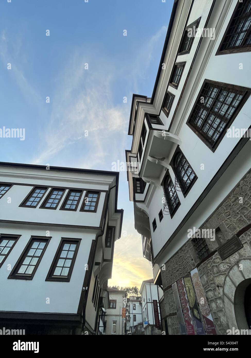 Macedonian house architecture in Ohrid, North Macedonia. Touristic Robevi family house and