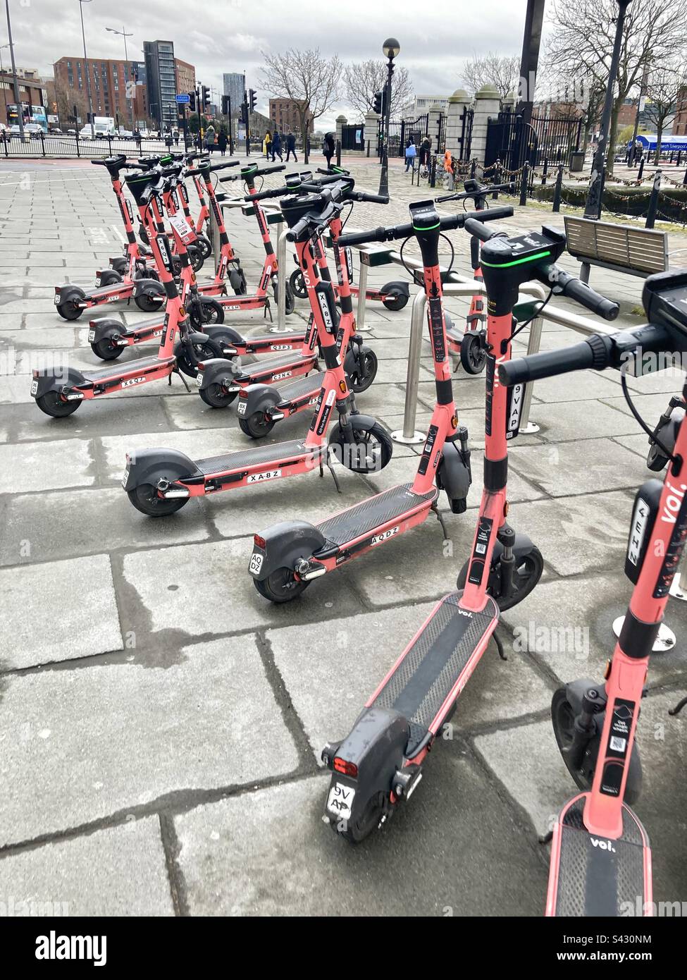 VOI scooters in Liverpool Stock Photo