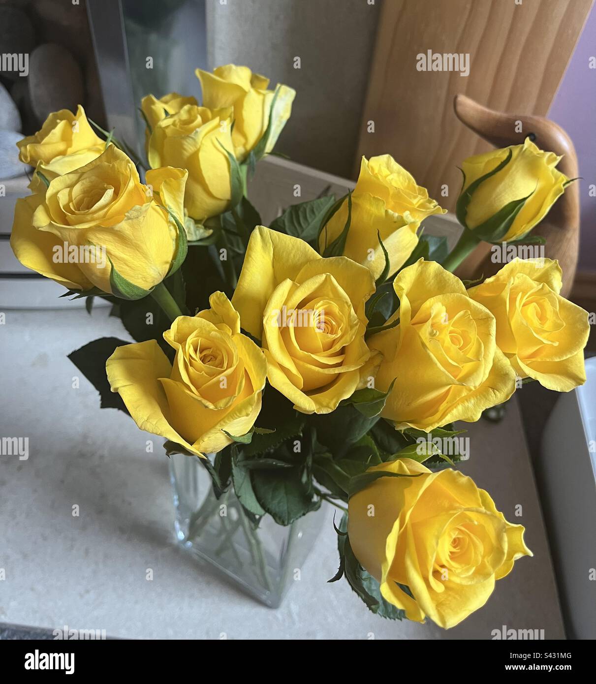 Yellow roses from a friend Stock Photo