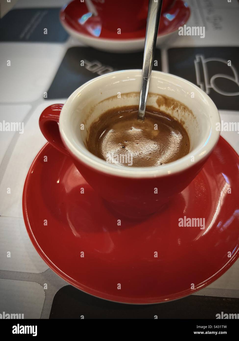A coffee cup with black coffee in a Spanish bar Stock Photo Alamy