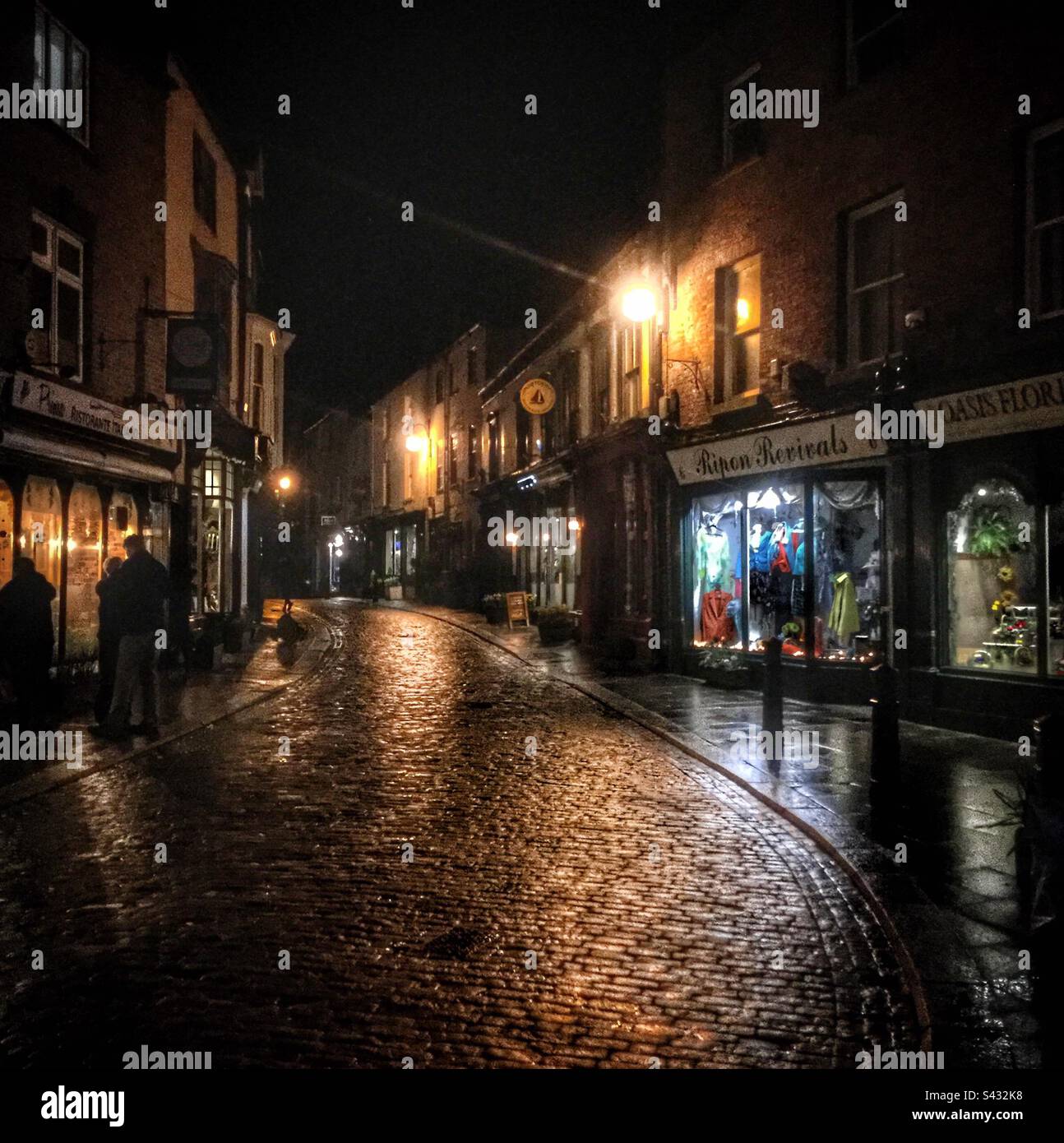 Night street scene, Ripon, England Stock Photo Alamy