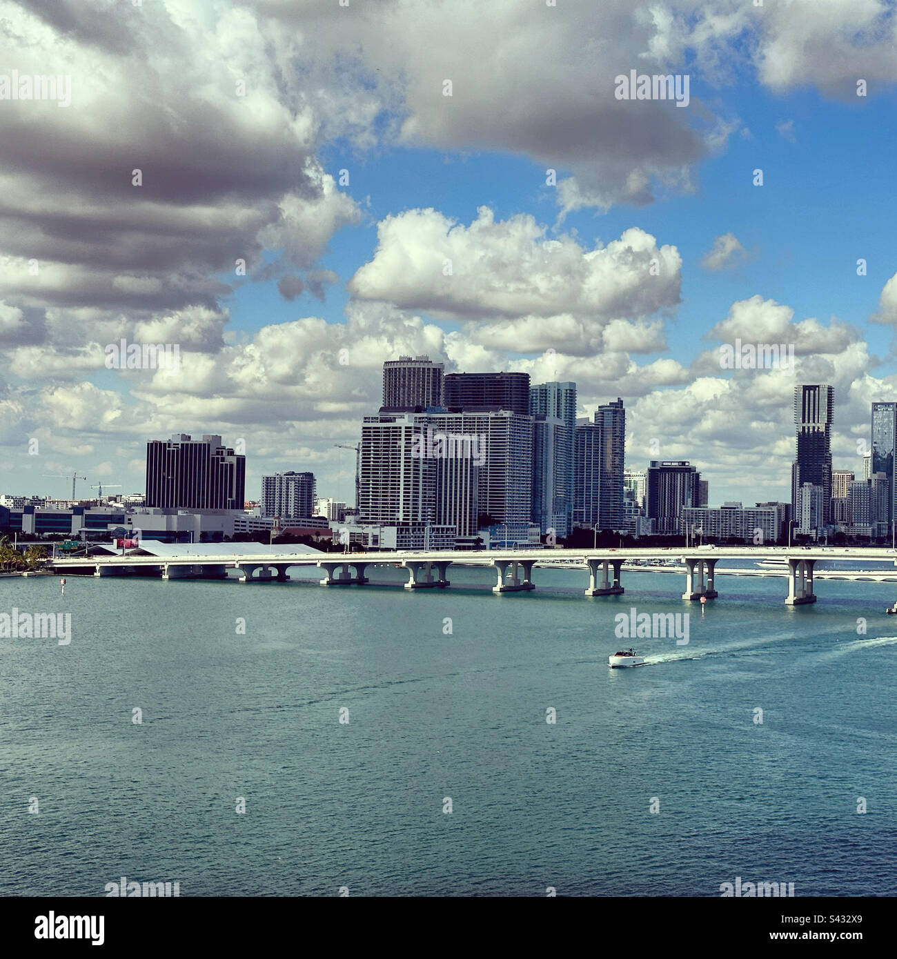 January, 2023, view from a cruise ship at Port of Miami, Miami, Florida, United States - Smartphone Captured Stock Image