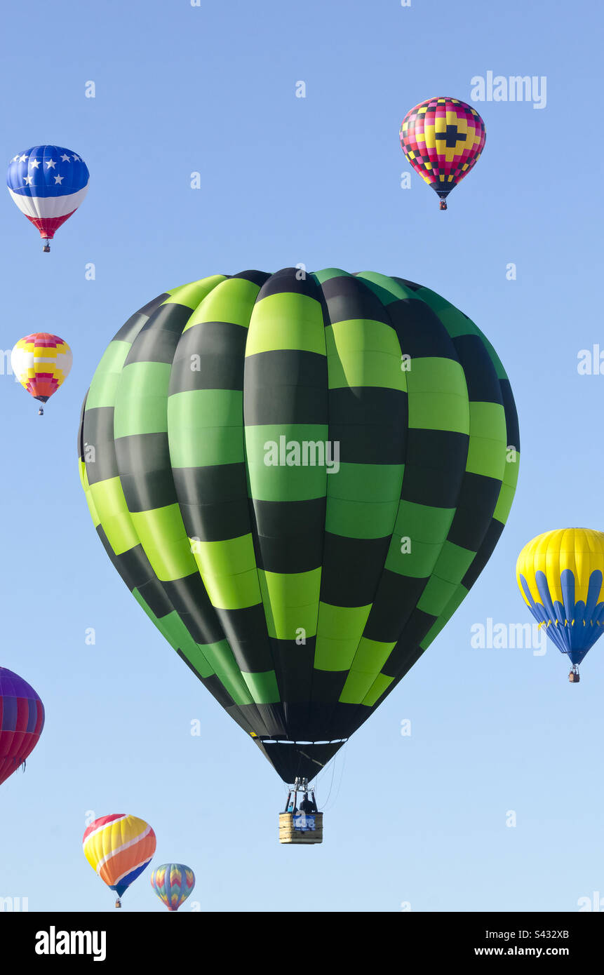 Bright, green and black,  hot air balloon - Smartphone Captured Stock Image