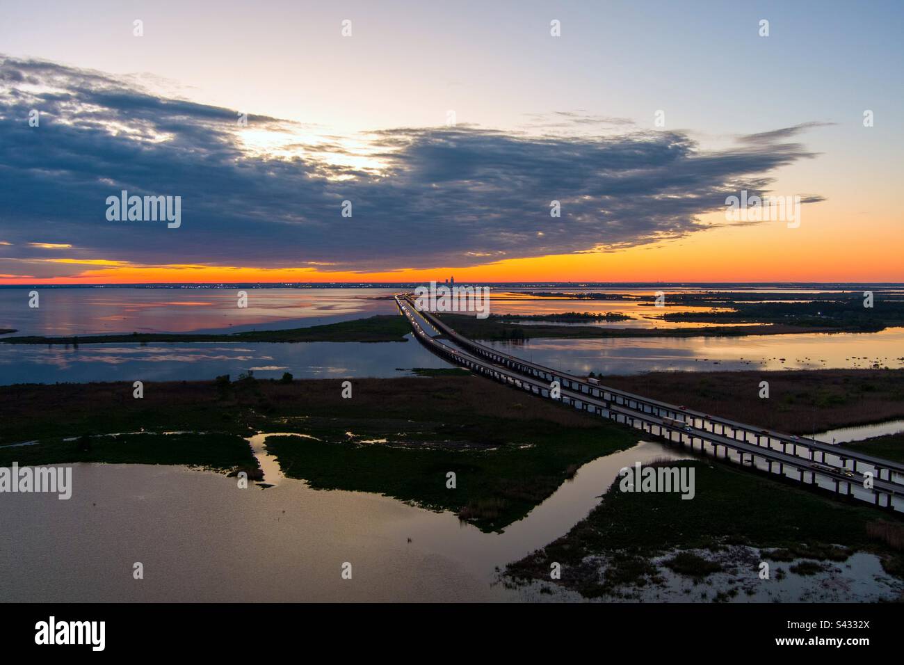 Mobile Bay & interstate 10 bridge at sunset - Smartphone Captured Stock Image