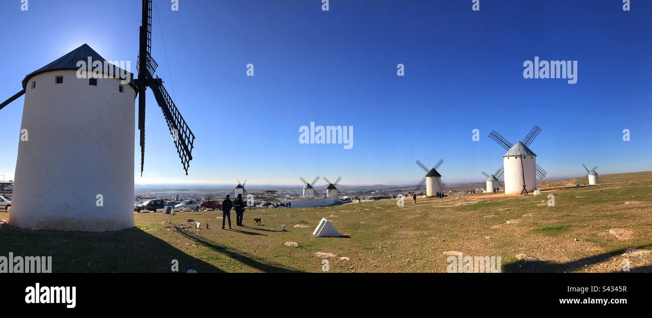 Windmills, panoramic image. Campo de Criptana, Ciudad Real province, Castilla La Mancha, Spain. - Smartphone Captured Stock Image