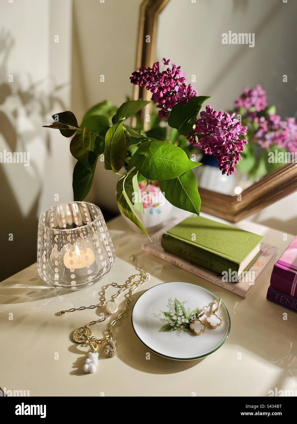 Syringa and green book. - Smartphone Captured Stock Image