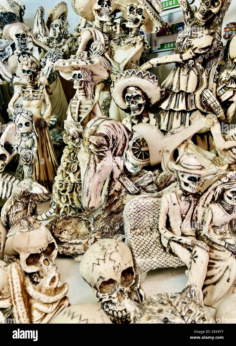 Day of the Dead sculptures at a market in Mexico City. - Smartphone Captured Stock Image