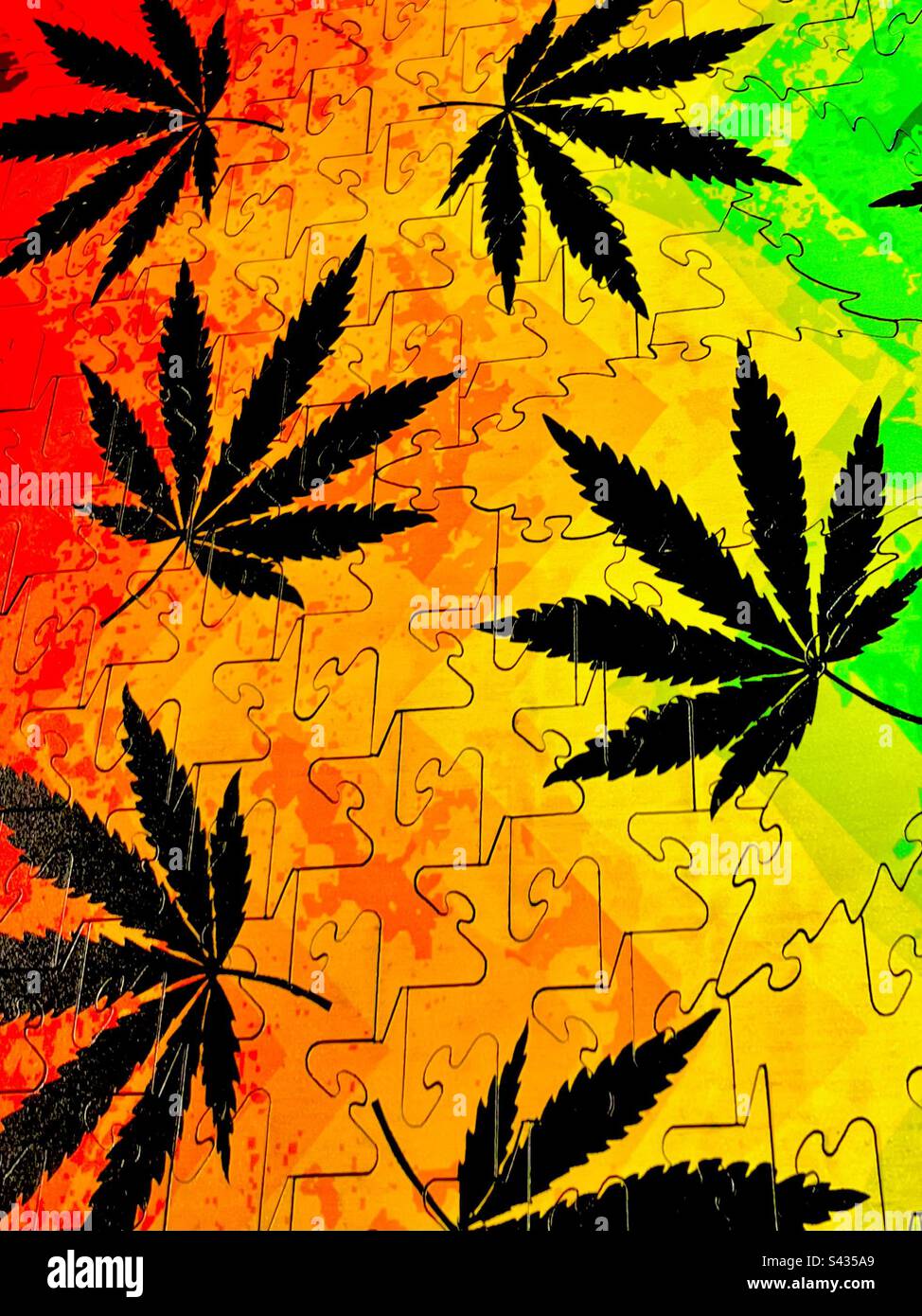 Colorful neon Rasta marijuana leaf background. - Smartphone Captured Stock Image