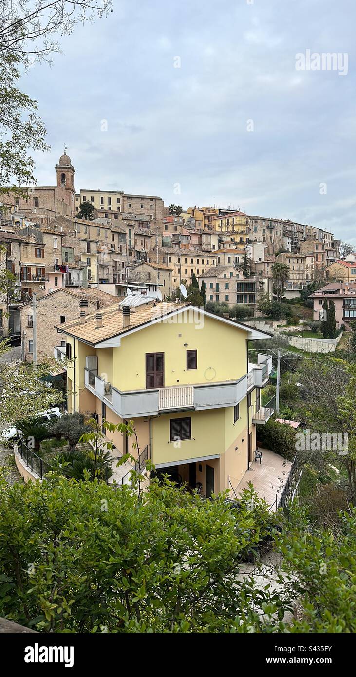 New and old buildings view, Monsampolo del Tronto, Ascoli Piceno province, Marche region, Italy - Smartphone Captured Stock Image