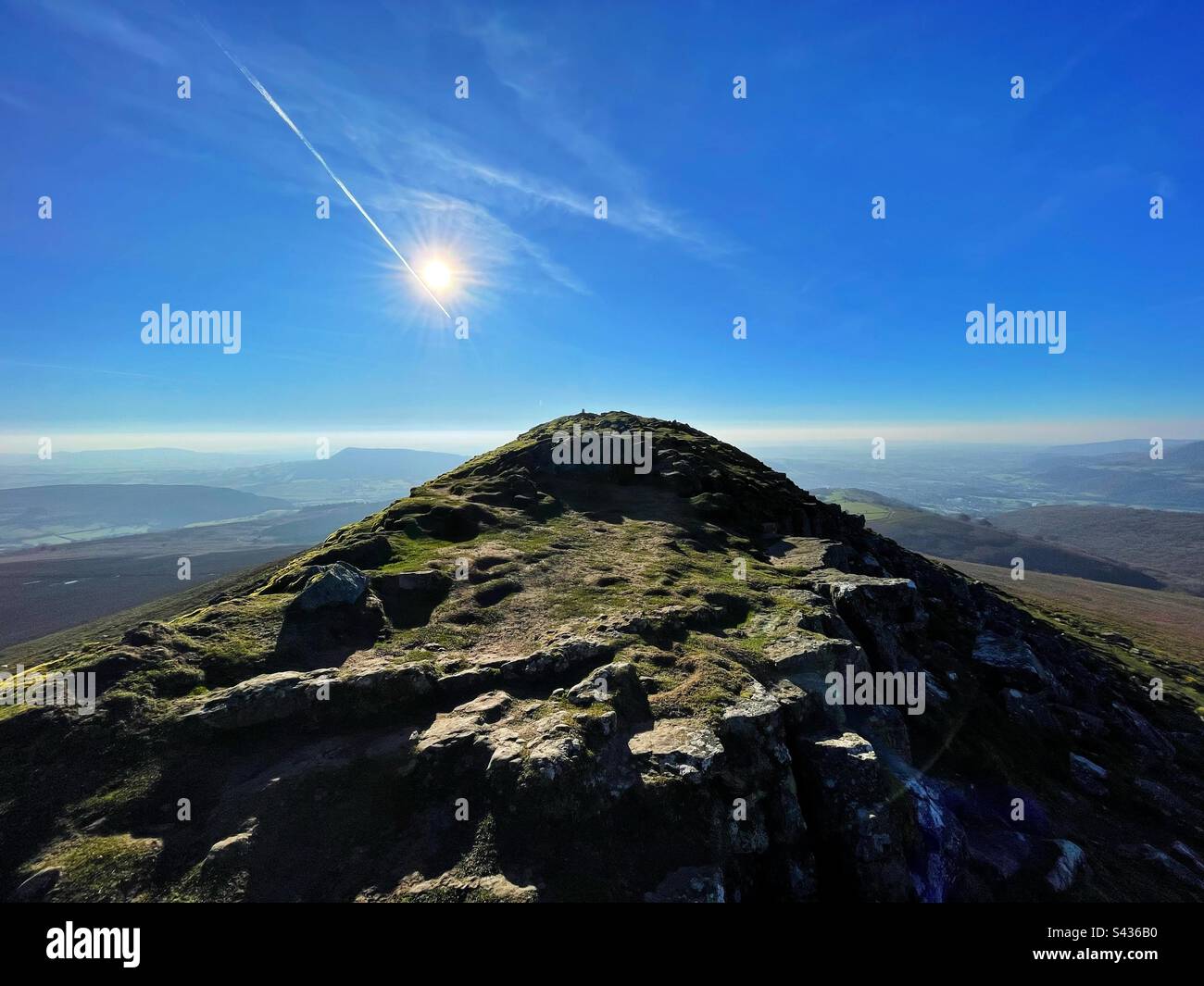 Sunrise over Sugarloaf mountain, Brecon Beacons, Abergavenny, Wales, April. - Smartphone Captured Stock Image
