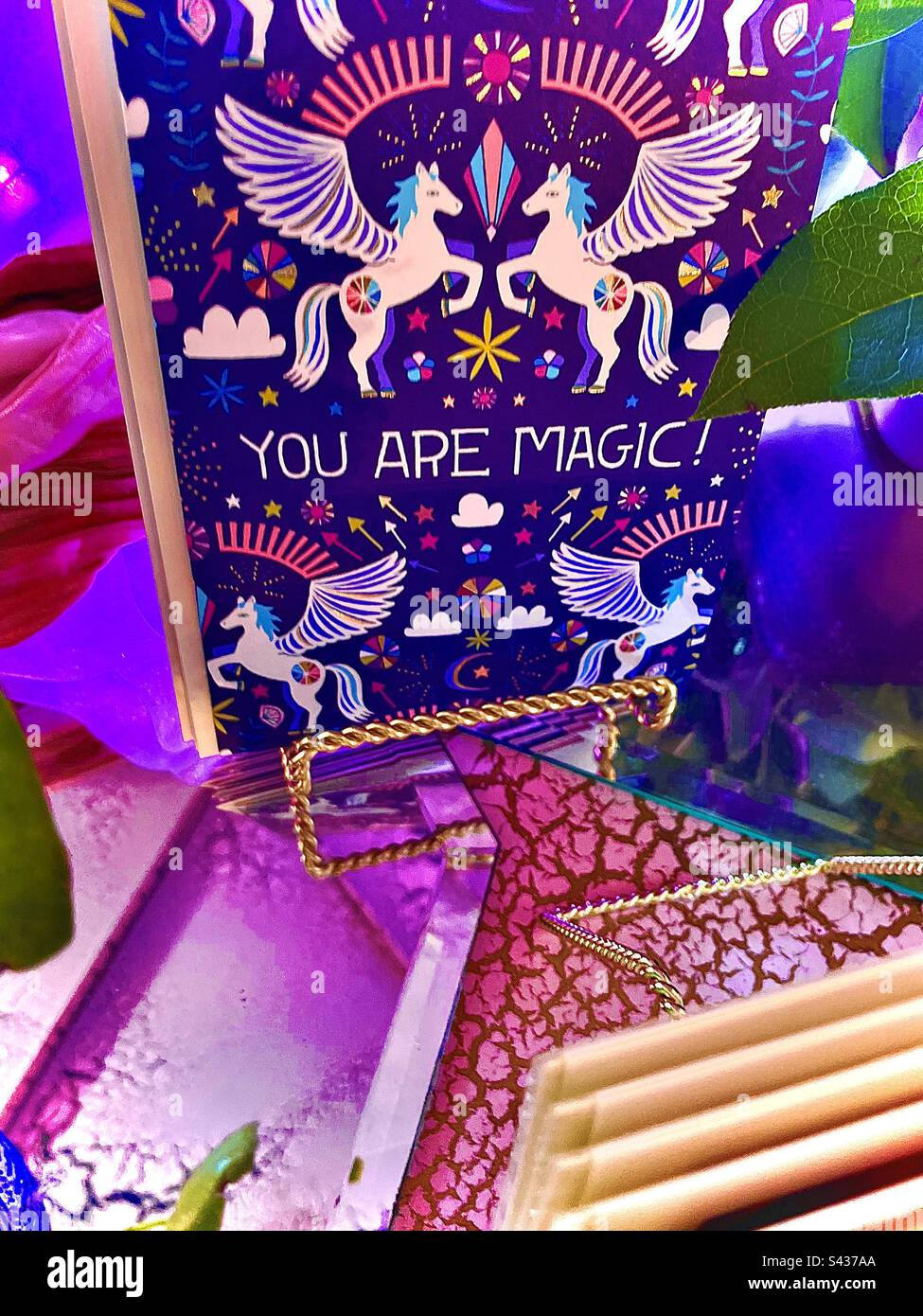 Pink and purple unicorn theme, says YOU ARE MAGICAL. Includes print space. - Smartphone Captured Stock Image