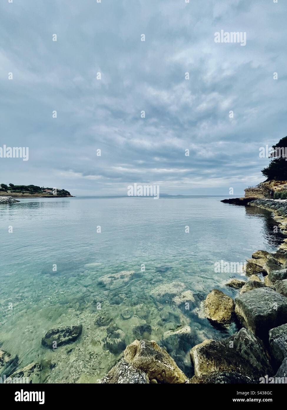 Mediterranean coast seascape, quiet beach enclave in the south of France - Smartphone Captured Stock Image
