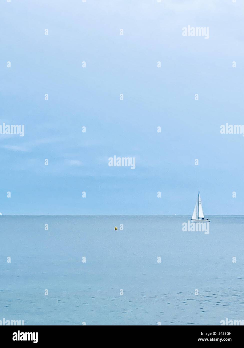 Sail boat on the calm Mediterranean Seadreamy, dream, escape - Smartphone Captured Stock Image