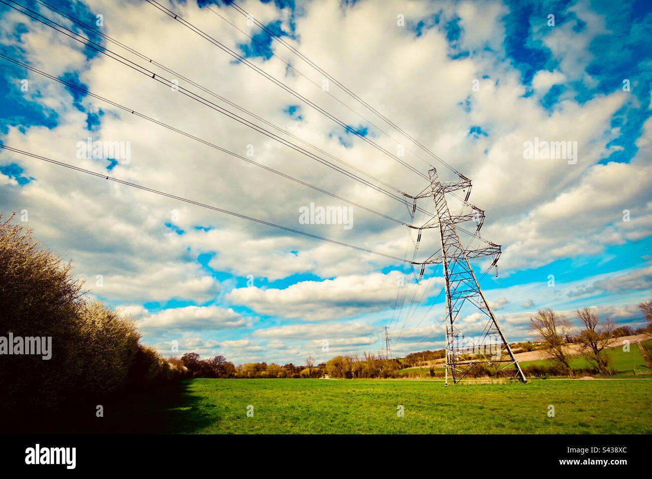 Electricity pylons in the countryside of North London in the UK - Smartphone Captured Stock Image