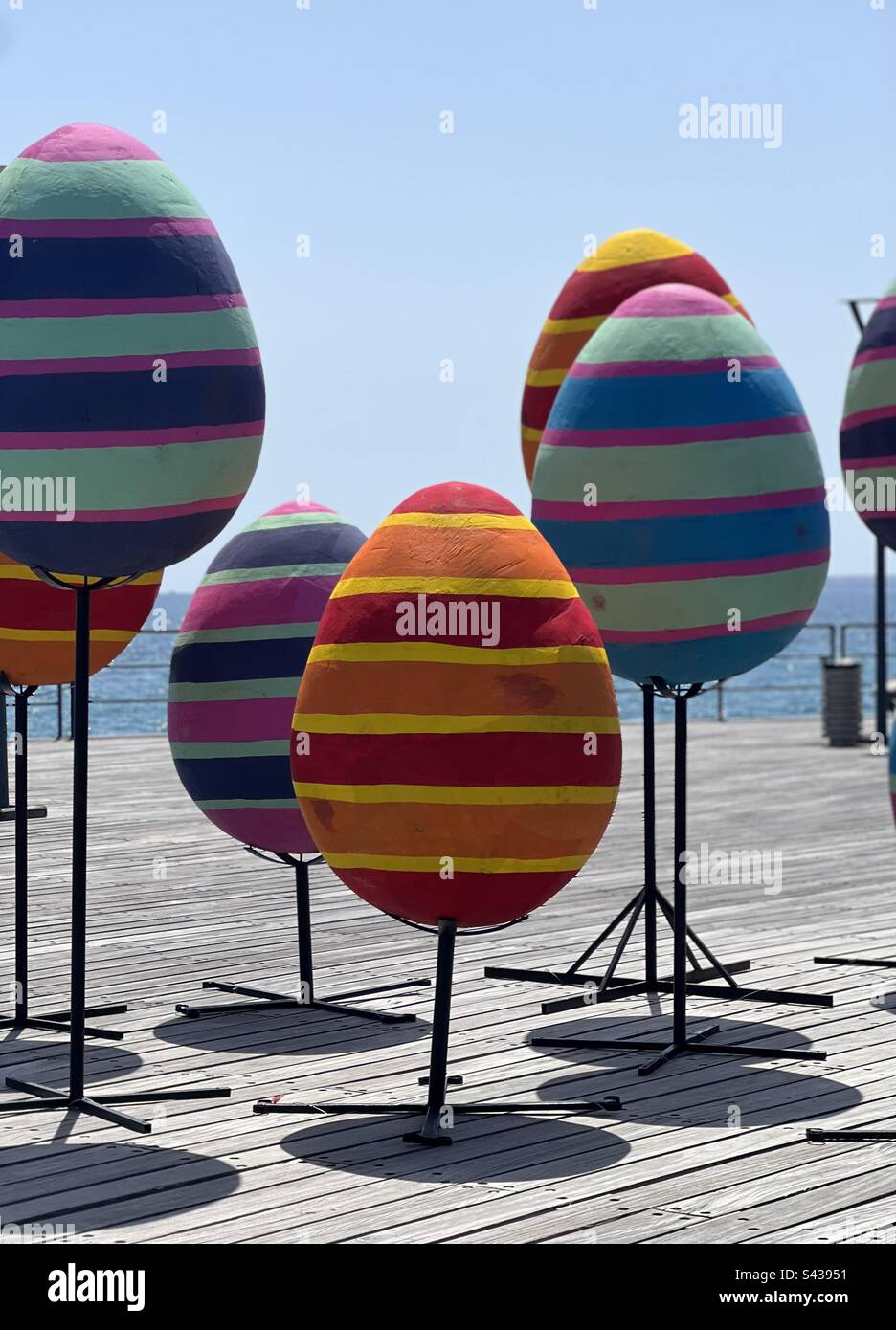 Freestanding brightly coloured Easter eggs in Limassol Cyprus outside Stock Photo