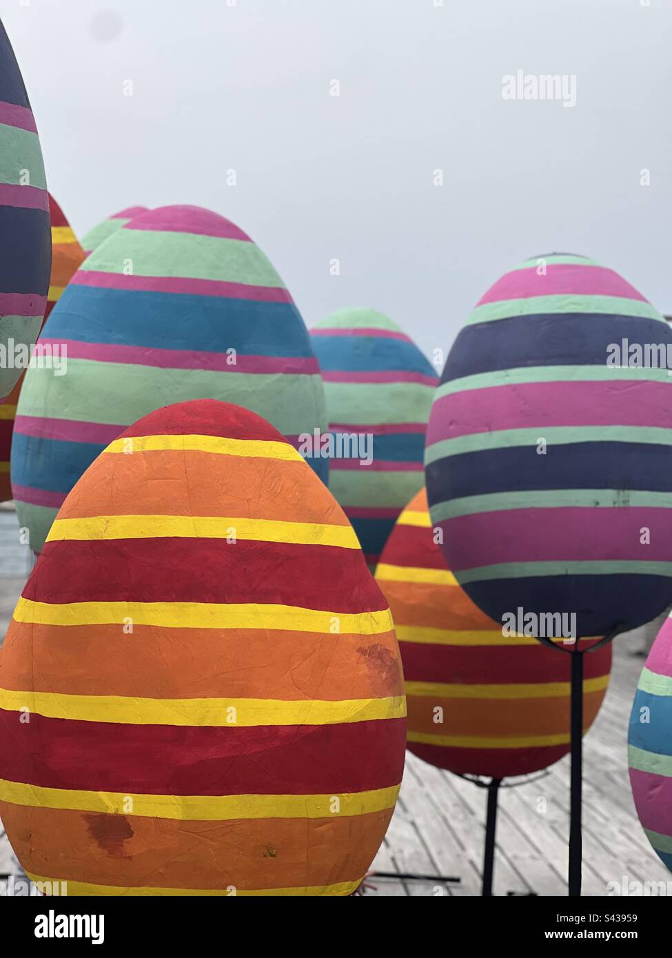 Large multi coloured Easter egg display on Limassol seafront Stock