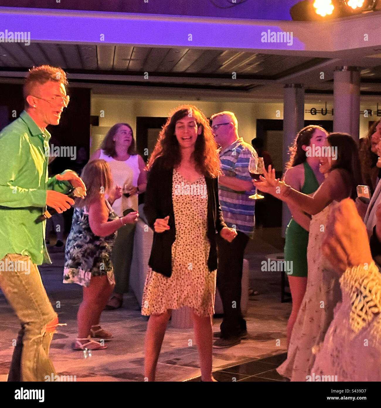January, 2023, ABBA Sing Along Party, Celebrity Silhouette, during a Western Caribbean cruise from Miami, Florida, United States - Smartphone Captured Stock Image