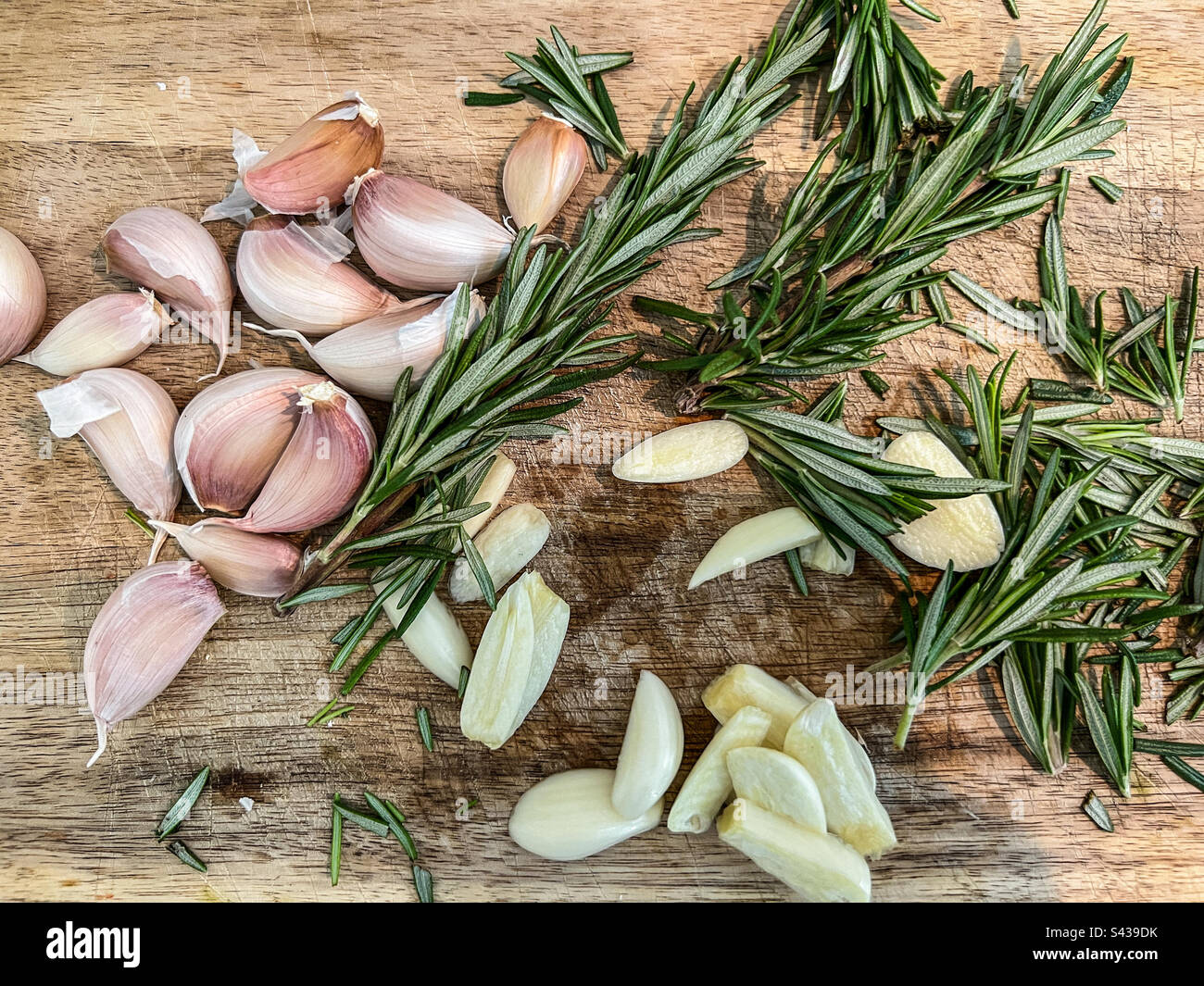 Garlic cloves and rosemary herbs - Smartphone Captured Stock Image