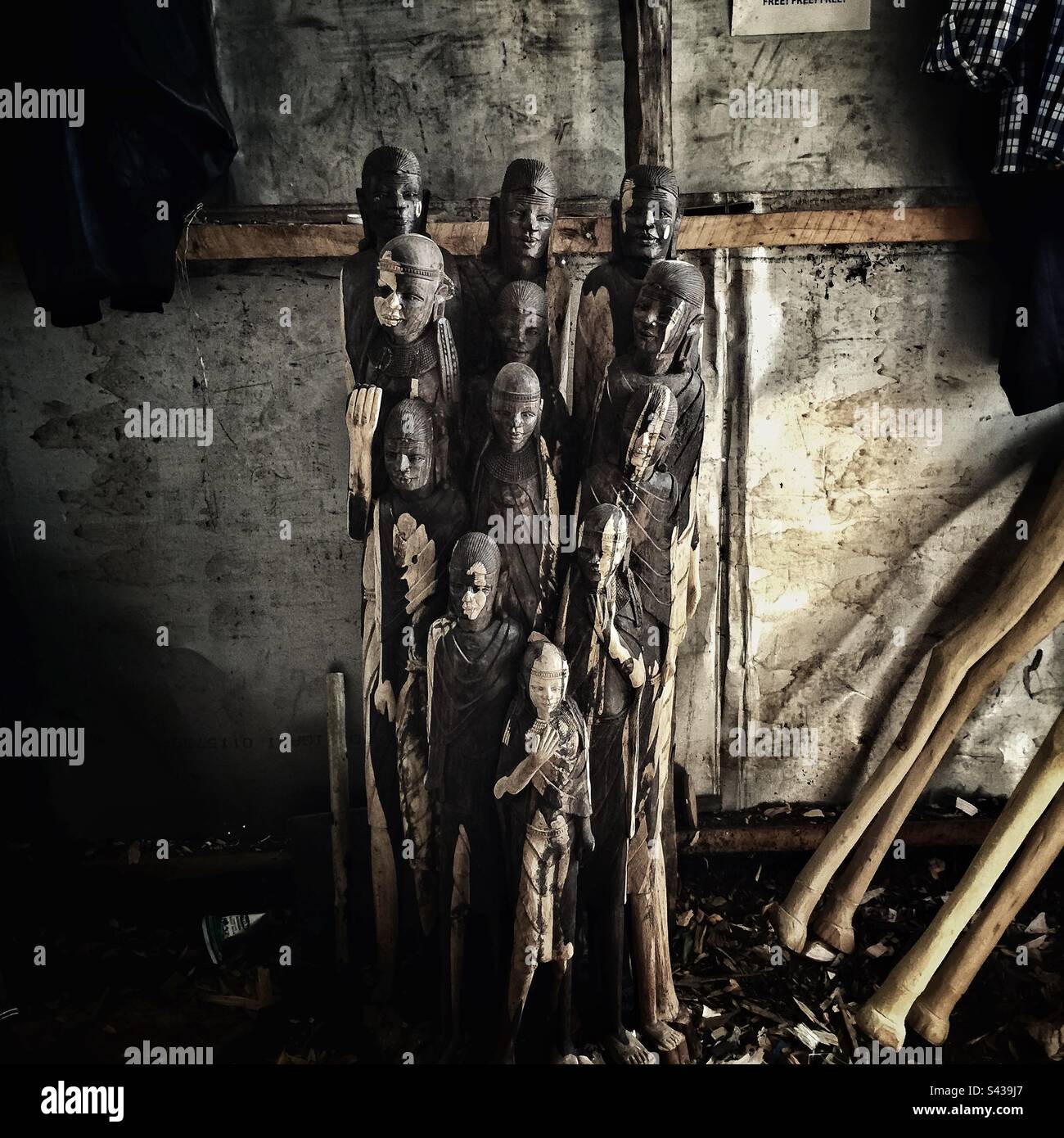 African sculpture in a workshop in Kenya Africa - Smartphone Captured Stock Image