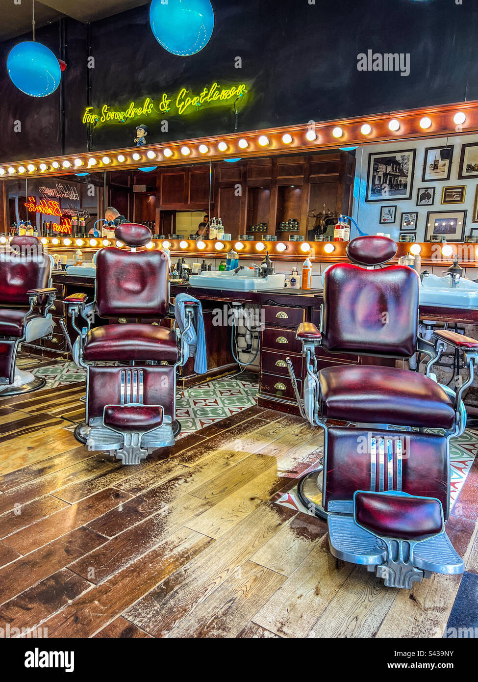 Inside trendy barbershop in Leeds Stock Photo