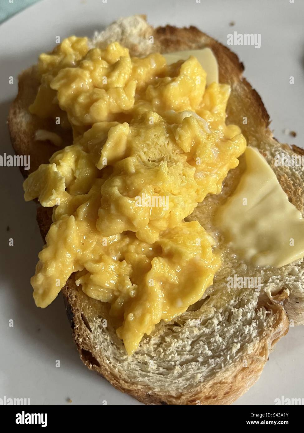 Scrambled eggs on toast - Smartphone Captured Stock Image