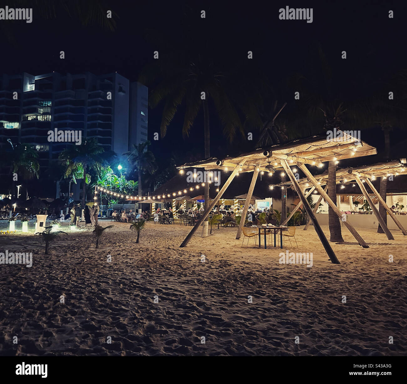 The beach at night, InterContinental Presidente Cancun Resort, Hotel Zone, Cancun, Quintana Roo, Yucatan Peninsula, Mexico - Smartphone Captured Stock Image