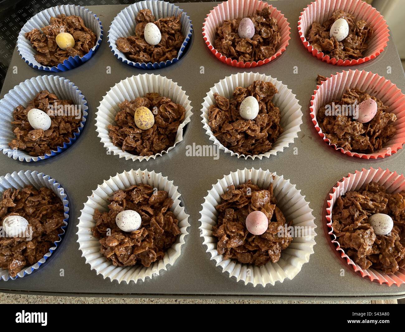 Chocolate Cornflake Cakes with egg for Easter Stock Photo Alamy